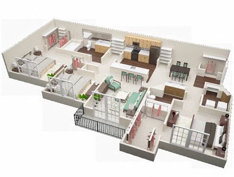 Floor plan for 3 beds, 2 baths, 1406 sqft